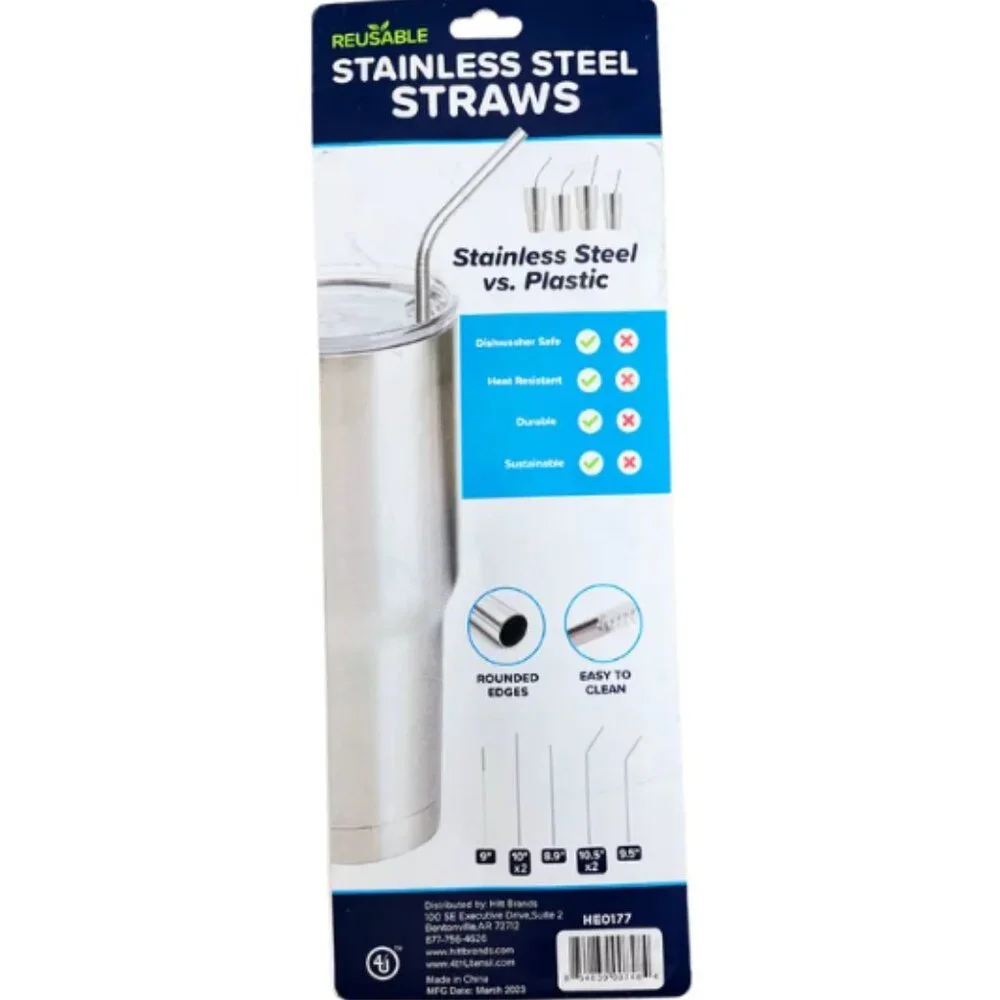 4th Utensil Reusable Bent Stainless Steel Straws‎ and Cleaning Brush | NWT